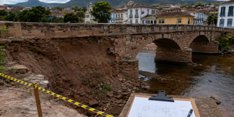 Ponte histórica de Lençóis com sinais de erosão na estrutura
