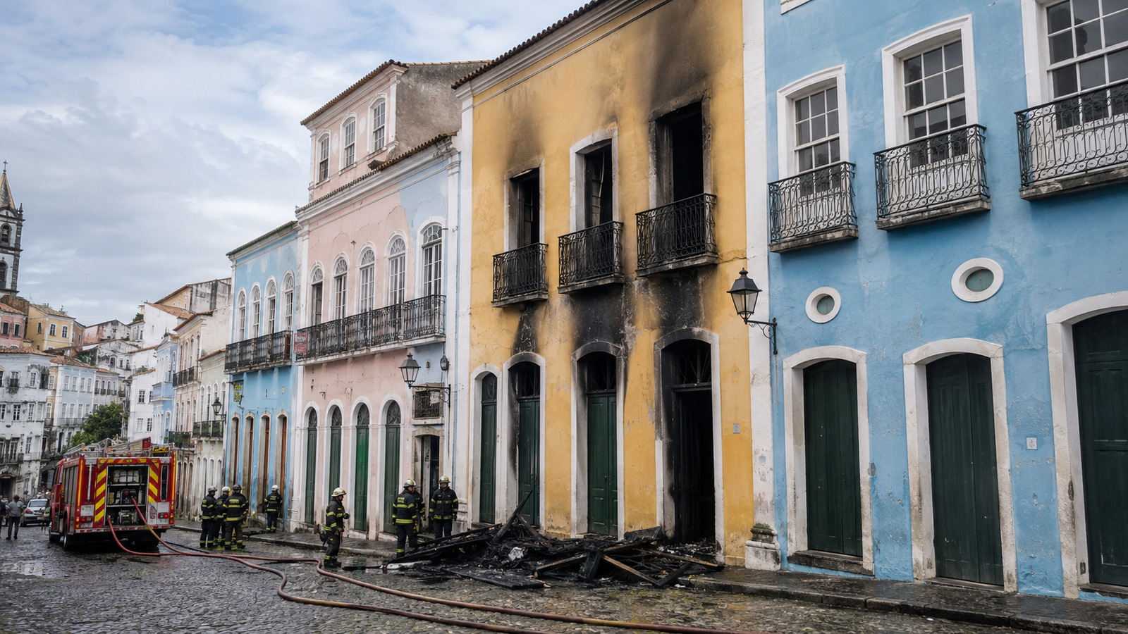 Casarão com marcas de incêndio no Centro Histórico de Salvador