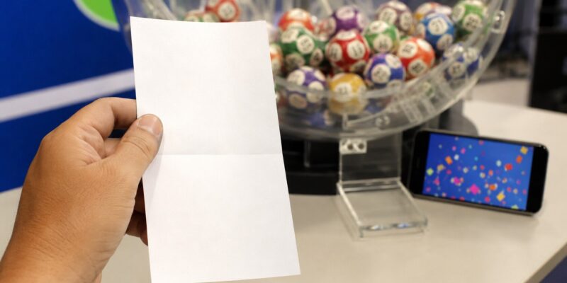 Bilhete genérico e globo de sorteio representam prêmio da Mega-Sena