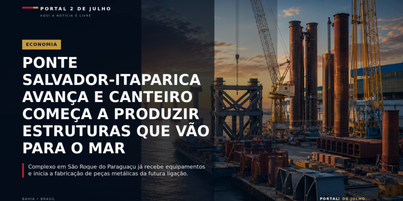 Ponte Salvador-Itaparica avança e canteiro começa a produzir estruturas que vão para o mar