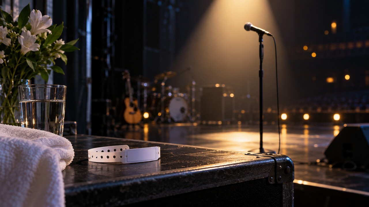 Microfone em palco vazio durante pausa para cuidados de saúde