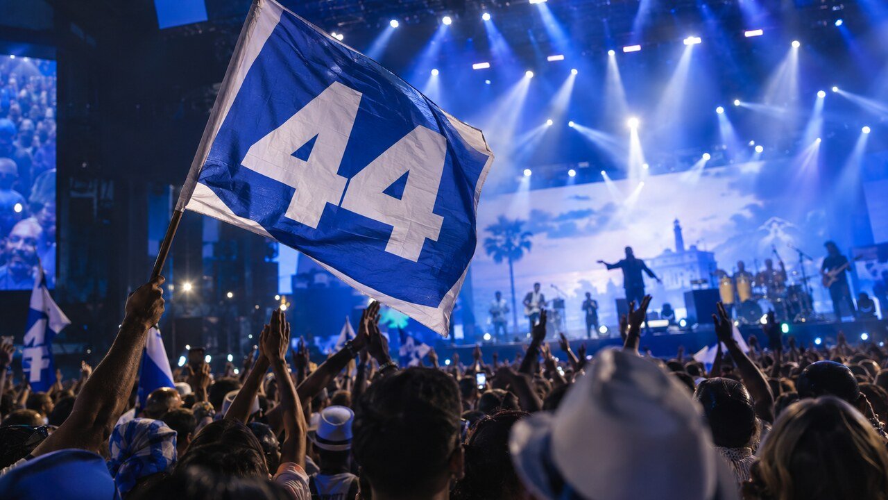Bandeira com o número 44 é erguida durante show em Salvador