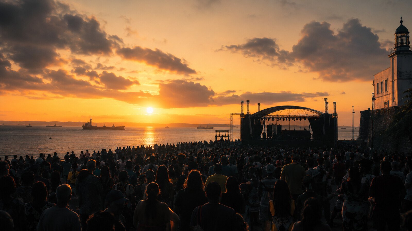 Show gratuito ao pôr do sol na Ponta de Humaitá, em Salvador