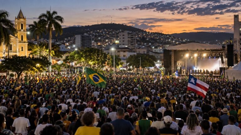 Jerônimo em Jequié: governador reúne mais de 20 mil ao lado de Rui e Wagner e pede vitória no 1º turno<span style='display:block;font-size:0.55em;font-weight:400;line-height:1.35;color:#555;margin-top:10px'>Ato na sexta-feira reuniu os candidatos ao Senado Rui Costa e Jaques Wagner; organização estimou público entre 20 mil e 30 mil pessoas.</span>