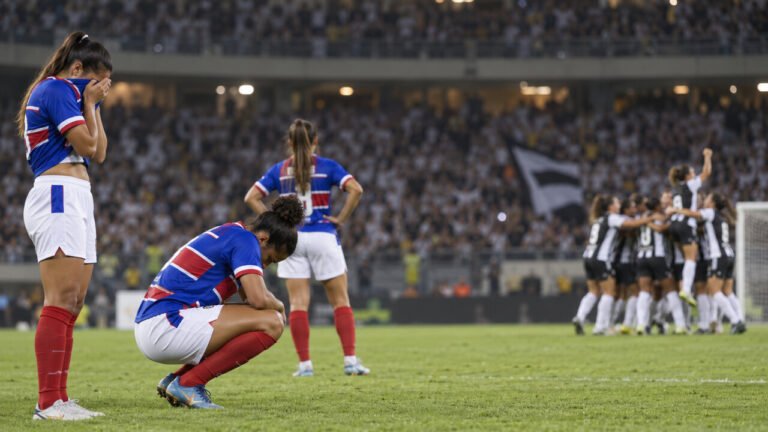 Bahia perde para o Corinthians com uma a mais e dá adeus ao Brasileirão Feminino após campanha histórica<span style='display:block;font-size:0.55em;font-weight:400;line-height:1.35;color:#555;margin-top:10px'>Mulheres de Aço caíram por 1 a 0 na Neo Química Arena, na volta da semifinal, e encerram a melhor campanha de um clube nordestino na Série A1.</span>