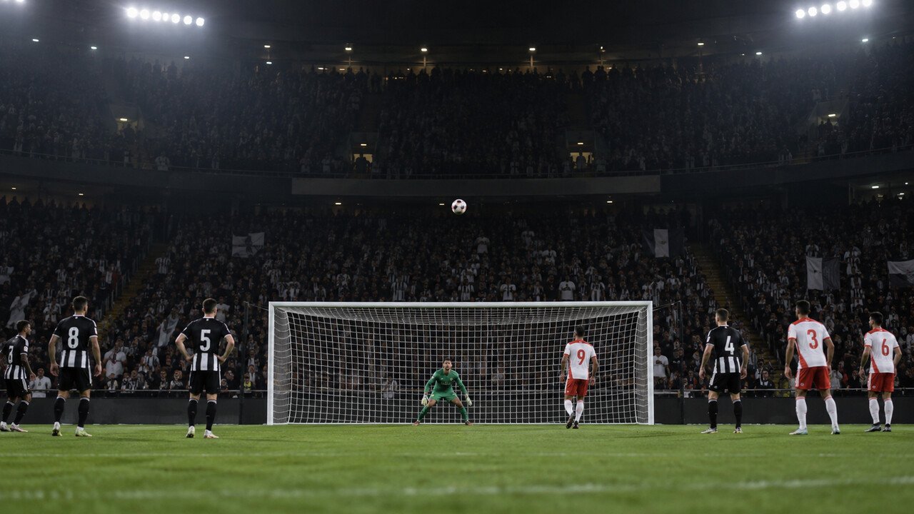 Bola passa acima do gol após cobrança de pênalti em estádio