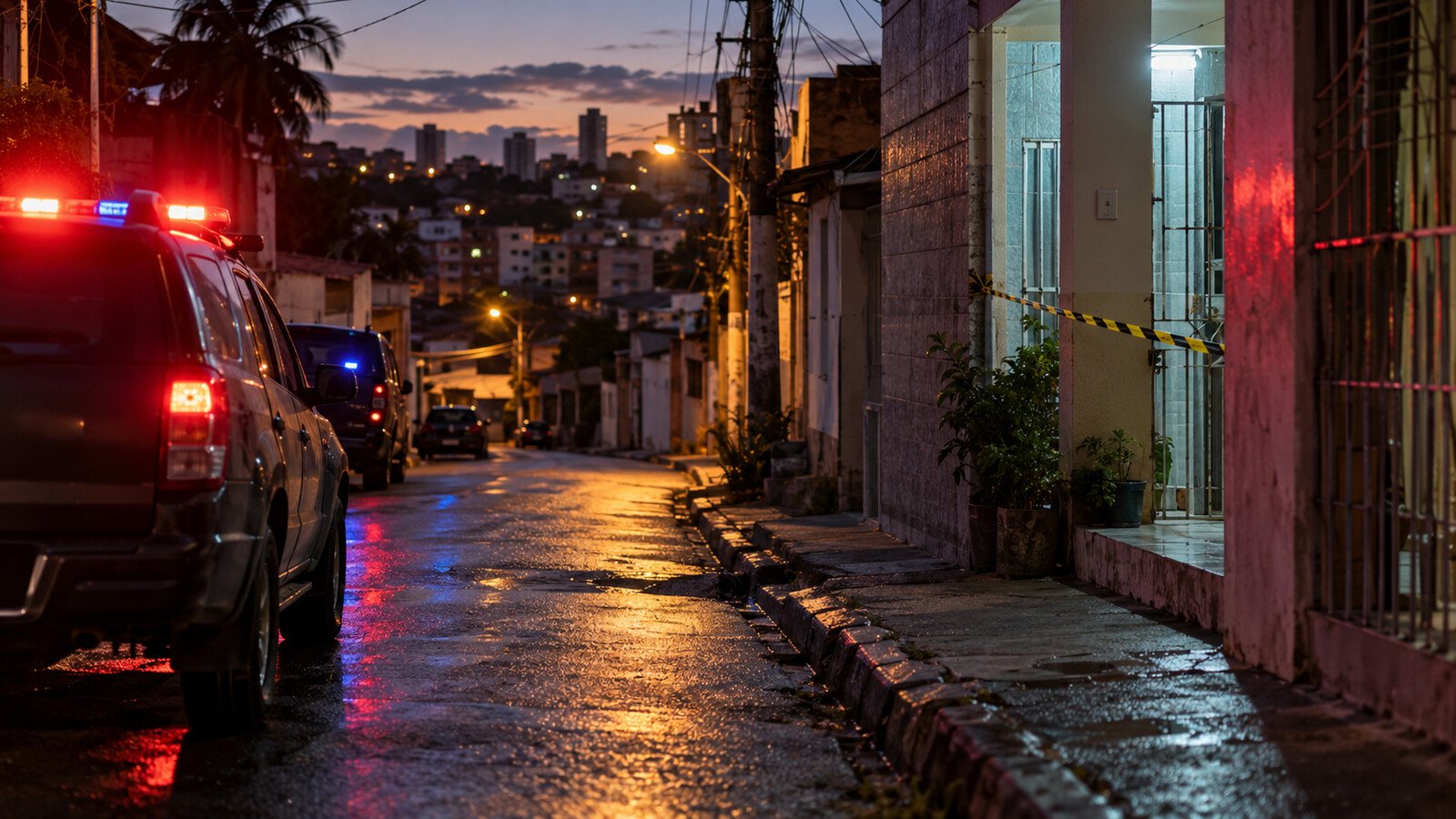 Viatura policial diante de residência em Cosme de Farias