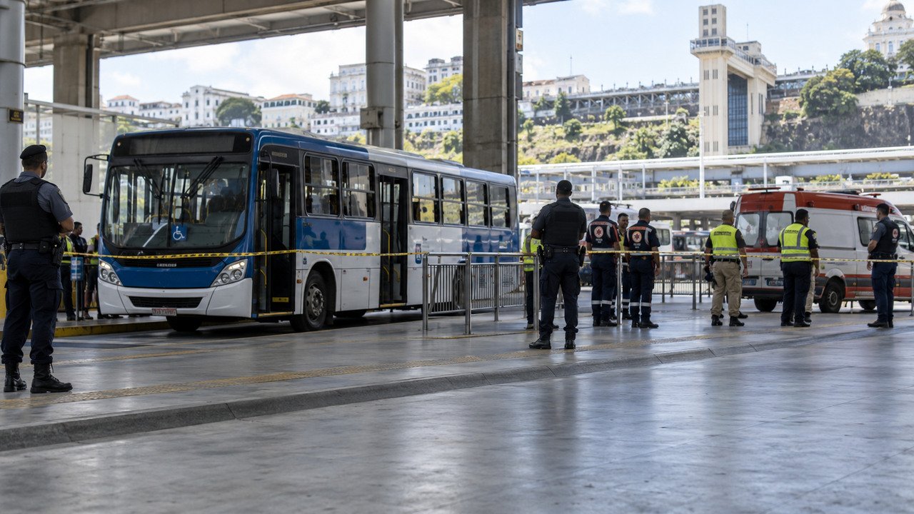 Ônibus isolado por equipes de segurança na Estação da Lapa