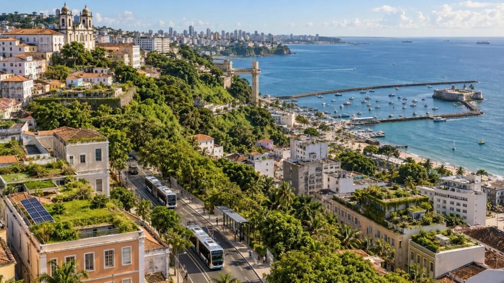 Vista aérea de Salvador em ação sobre planejamento climático urbano