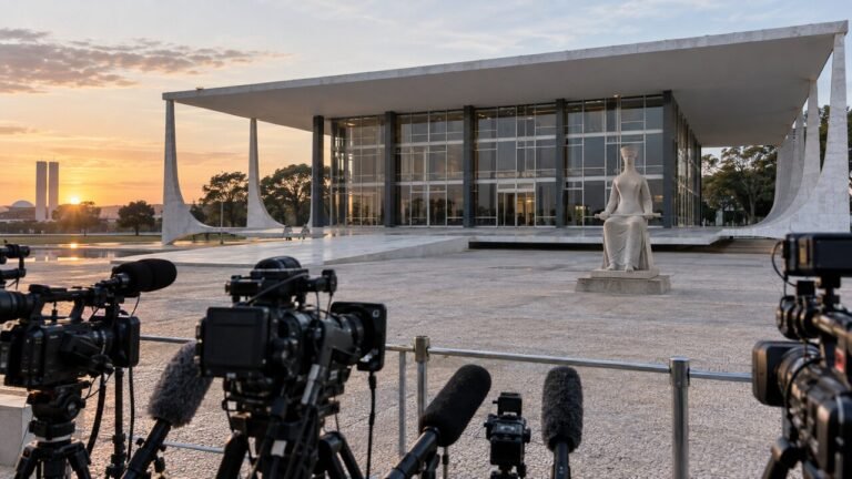 STF libera jornalistas no plenário antes de sessão sobre investigação de Moraes<span style='display:block;font-size:0.55em;font-weight:400;line-height:1.35;color:#555;margin-top:10px'>Após protesto da Abraji, Corte reservou 25 lugares para profissionais credenciados; plenário analisa se há base para abrir investigação.</span>