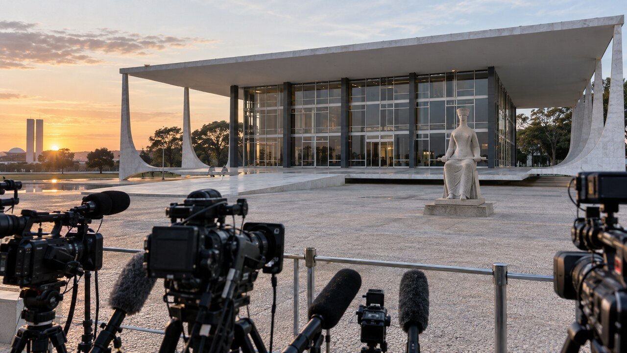 Sede do STF com câmeras de imprensa diante do tribunal