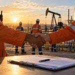 Trabalhadores em instalação de petróleo após acordo da Petrobras