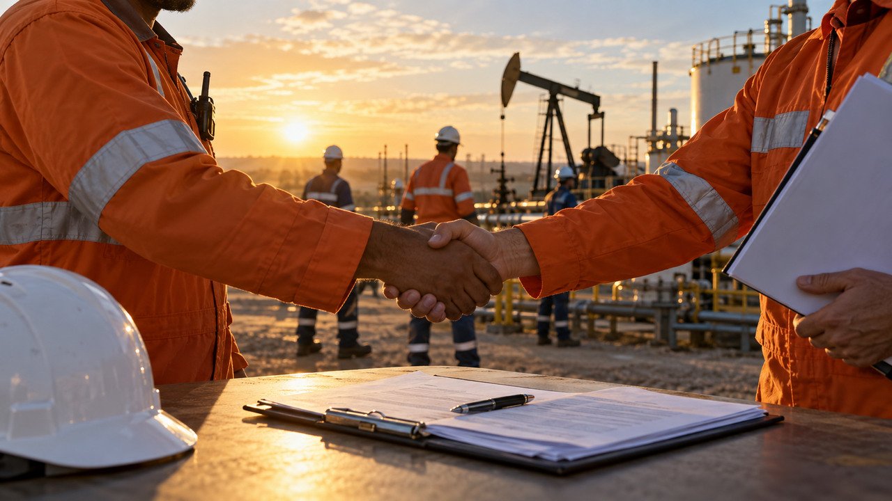Trabalhadores em instalação de petróleo após acordo da Petrobras