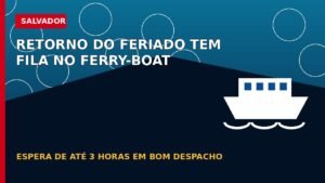Arte editorial sobre fila de retorno do feriado no sistema Ferry-Boat