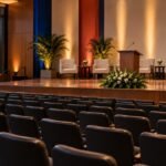 Auditório preparado para encontro com lideranças evangélicas em Salvador