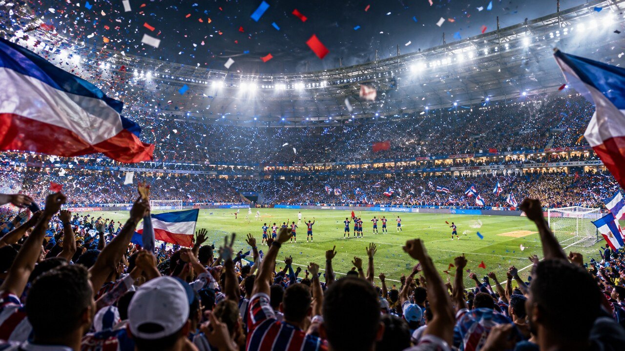 Torcida tricolor celebra vitória do Bahia na Fonte Nova
