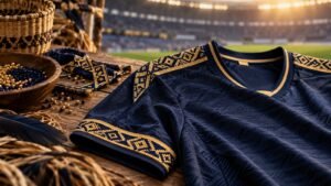 Terceiro uniforme azul e dourado do Bahia inspirado em grafismos indígenas