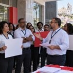 Bancários reunidos em mobilização sindical na Bahia