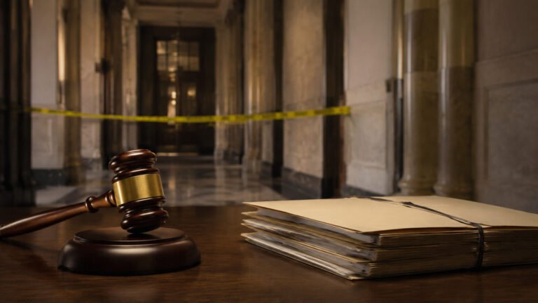 Documentos judiciais e martelo simbolizam a Operação Emboscada em Barreiras