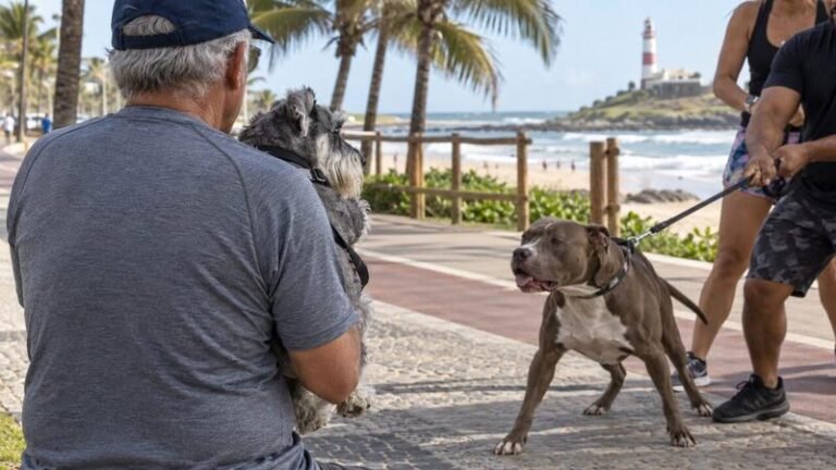 Idoso atacado por pitbull em Stella Maris vai passar por cirurgia no braço; tutora do cão não foi identificada<span style='display:block;font-size:0.55em;font-weight:400;line-height:1.35;color:#555;margin-top:10px'>Aposentado de 79 anos foi mordido ao proteger seu schnauzer na orla; animal estava sem focinheira, e a mulher que o conduzia deixou o local após o ataque.</span>