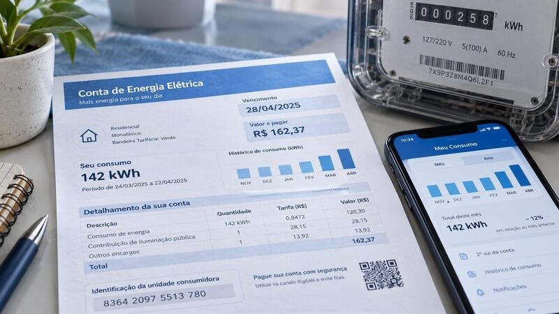Conta de energia da Neoenergia Coelba com identificação de 15 dígitos