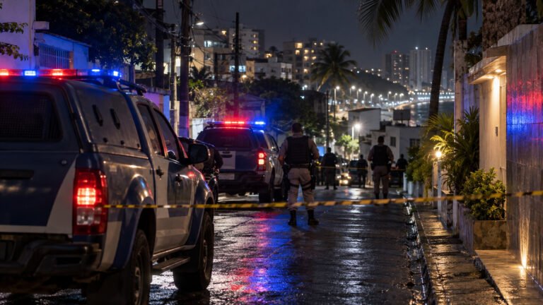 Viaturas policiais durante ocorrência noturna na Boca do Rio, em Salvador