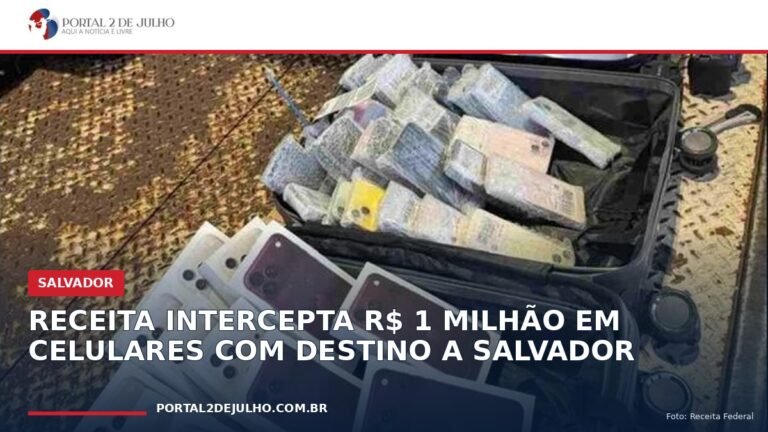 Receita Federal intercepta R$ 1 milhão em celulares com destino a Salvador<span style='display:block;font-size:0.55em;font-weight:400;line-height:1.35;color:#555;margin-top:10px'>Cerca de 100 aparelhos ainda não comercializados oficialmente no Brasil foram apreendidos com dois passageiros no Aeroporto de Foz do Iguaçu.</span>