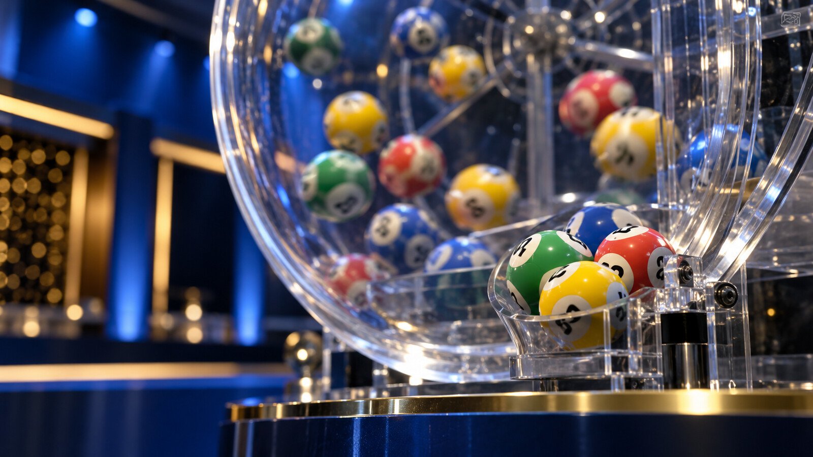 Globo de sorteio com bolas coloridas da Mega-Sena