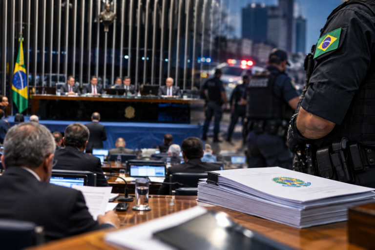 PEC da Segurança Pública volta à CCJ do Senado na quarta (14) para votação de destaques<span style='display:block;font-size:0.55em;font-weight:400;line-height:1.35;color:#555;margin-top:10px'>Texto cria um ministério exclusivo para a área e leva o Sistema Único de Segurança Pública (Susp) para a Constituição.</span>