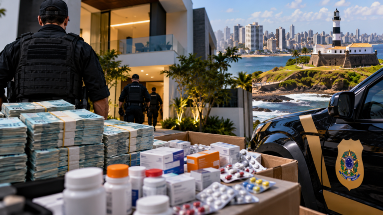 Operação Efeito Colateral: PF bloqueia R$ 35 milhões e apreende imóveis em ação contra venda ilegal de medicamentos na Bahia<span style='display:block;font-size:0.55em;font-weight:400;line-height:1.35;color:#555;margin-top:10px'>Mandados foram cumpridos em Salvador, Feira de Santana, Rio de Janeiro e Brasília.</span>