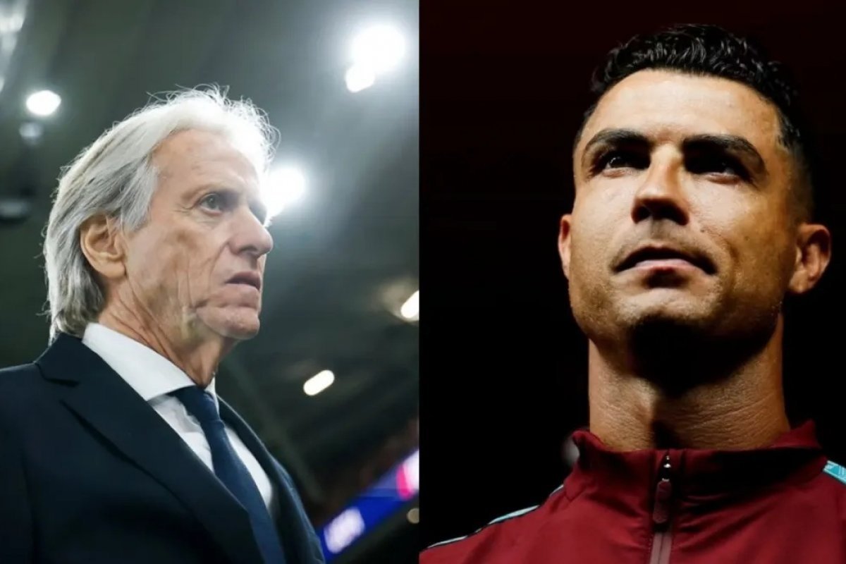 Fotografias de arquivo de Jorge Jesus e Cristiano Ronaldo lado a lado