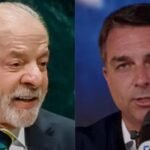 Montagem com fotografias de Lula à esquerda e Flávio Bolsonaro à direita