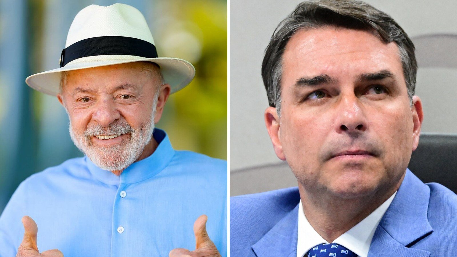 Montagem com os candidatos Luiz Inácio Lula da Silva e Flávio Bolsonaro